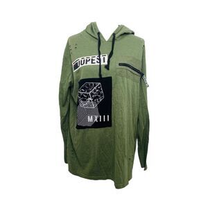 Five by Five Men’s Shirt Military Green Distressed Long Sleeve Hooded Size XL